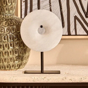 Small Round Dia 20cm Grey Marble Disc Sculpture | Zoro