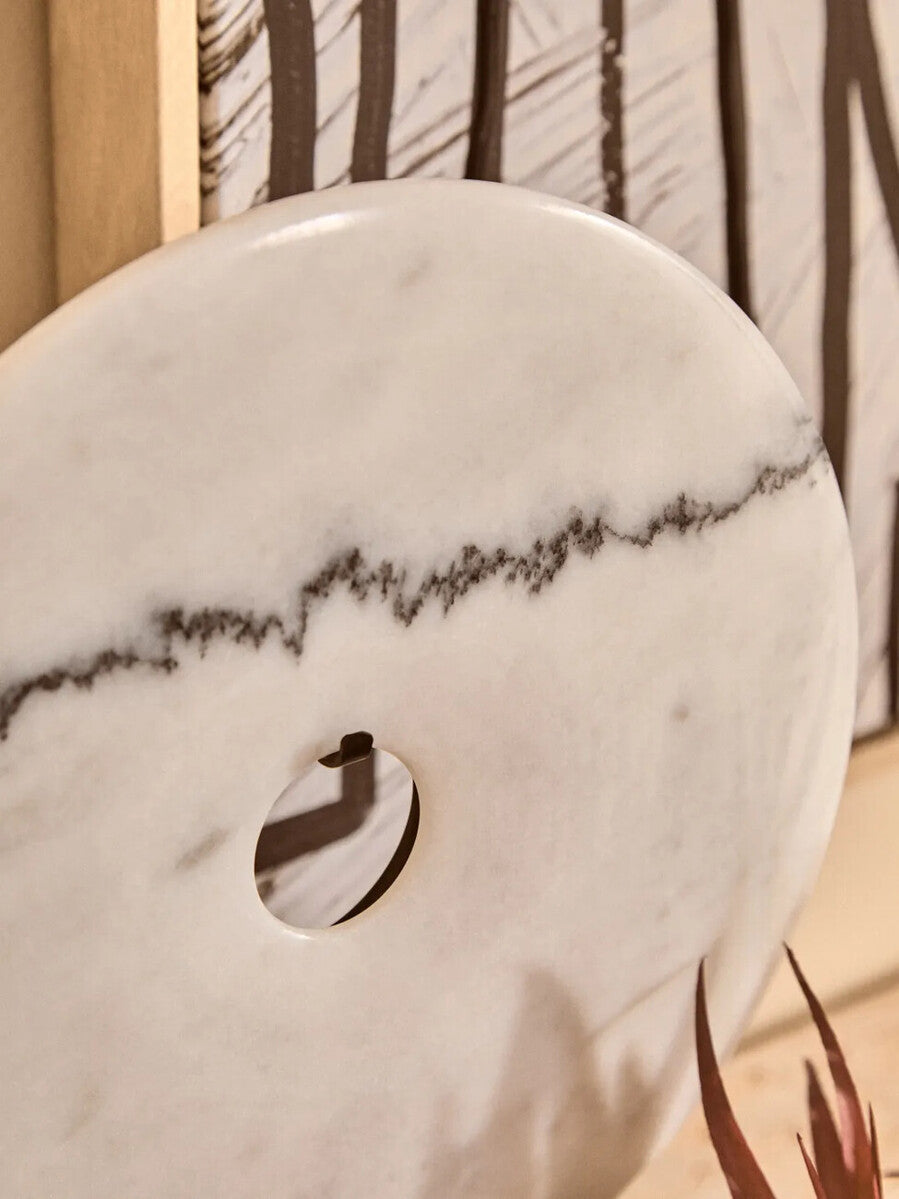 Zoro Medium Round Dia 25cm White Marble Disc Sculpture