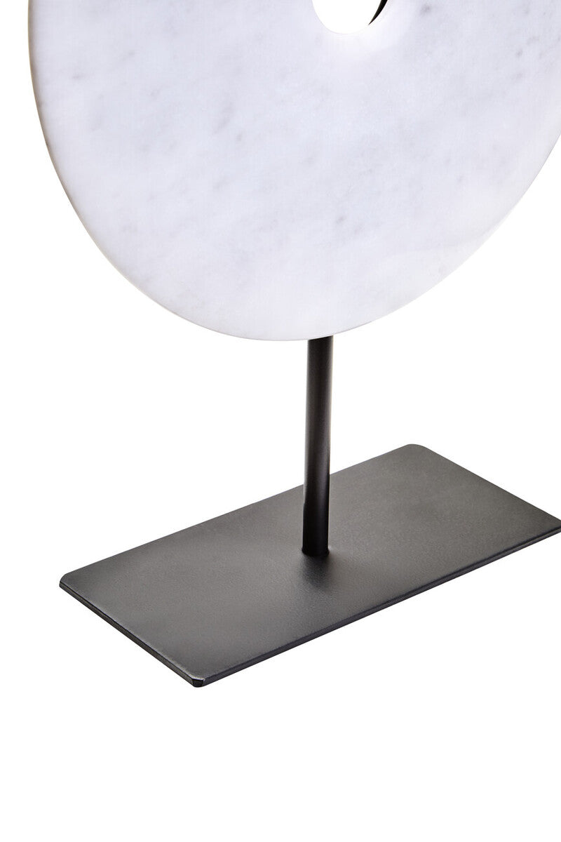 Zoro Medium Round Dia 25cm White Marble Disc Sculpture - Image 5