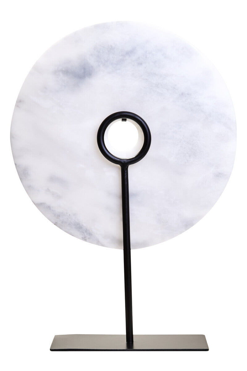 Zoro Large Round Dia 30cm White Marble Disc Sculpture - Image 4