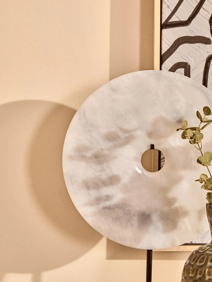 Zoro Large Round Dia 30cm White Marble Disc Sculpture