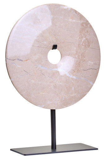Zoro Small Round Cream Marble Disc Sculpture