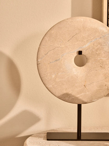 Small Cream Marble Round Dia 20cm Disc Sculpture | Zoro