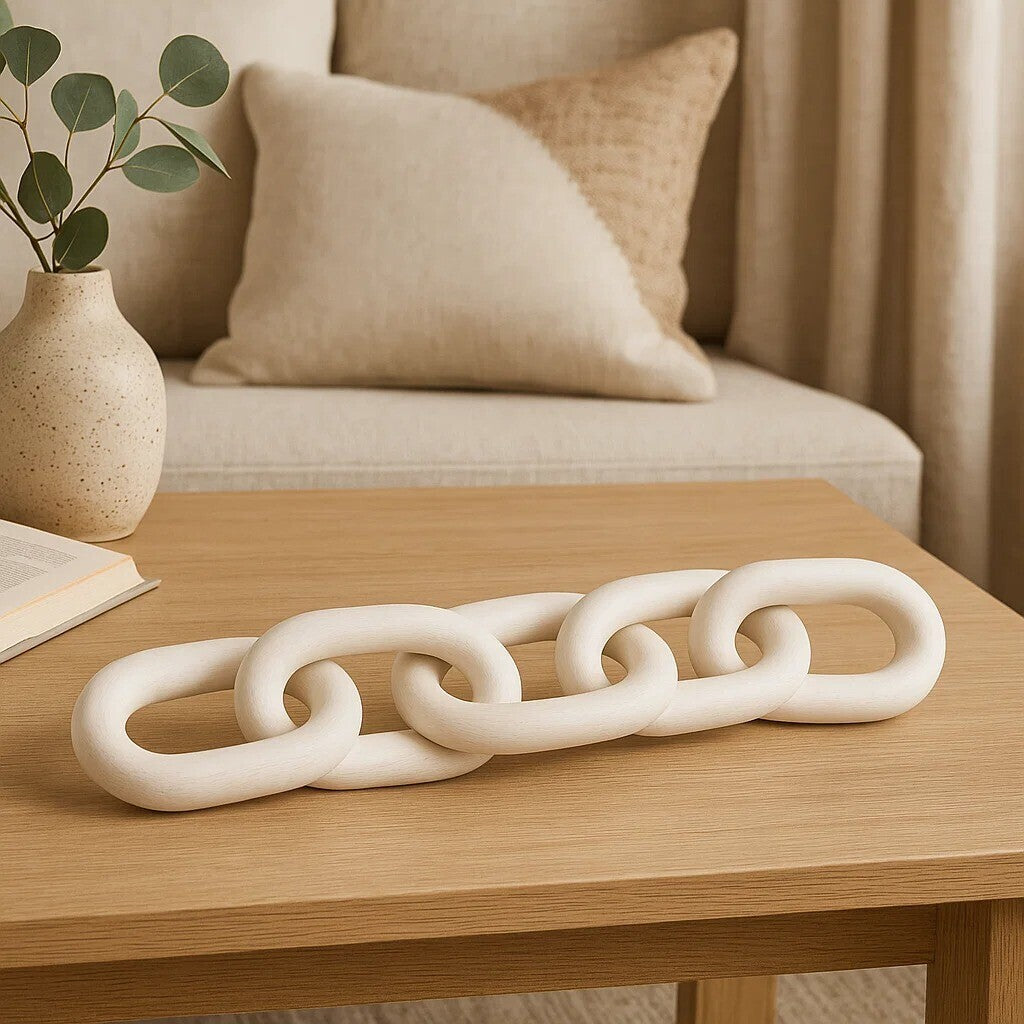 Cato White Wood Five Link Chain Decor