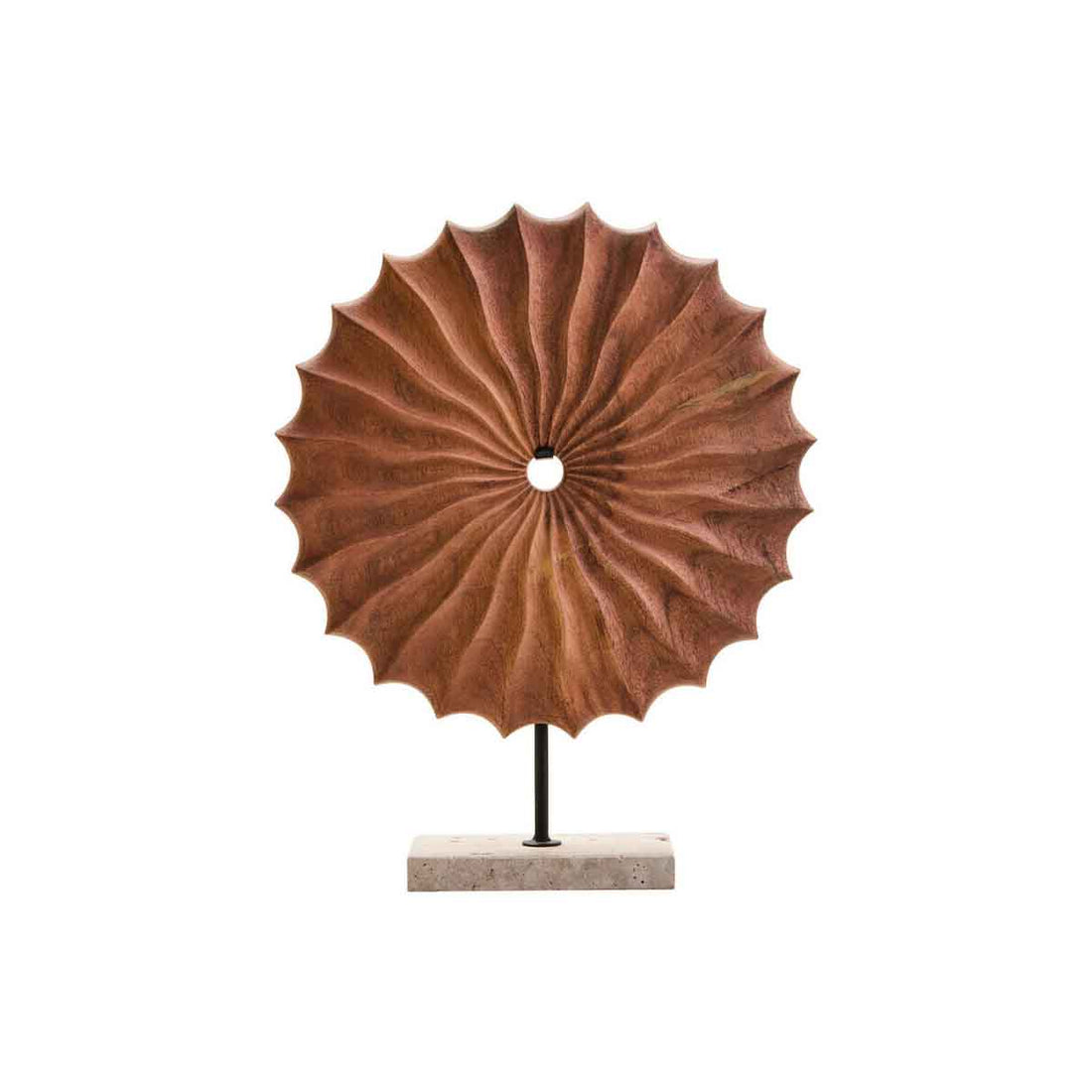 Westo Natural Wood Round Sculpture with Travertine Base
