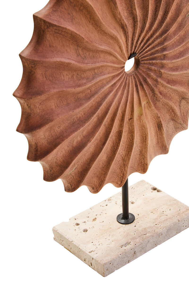 Westo Natural Wood Round Sculpture with Travertine Base