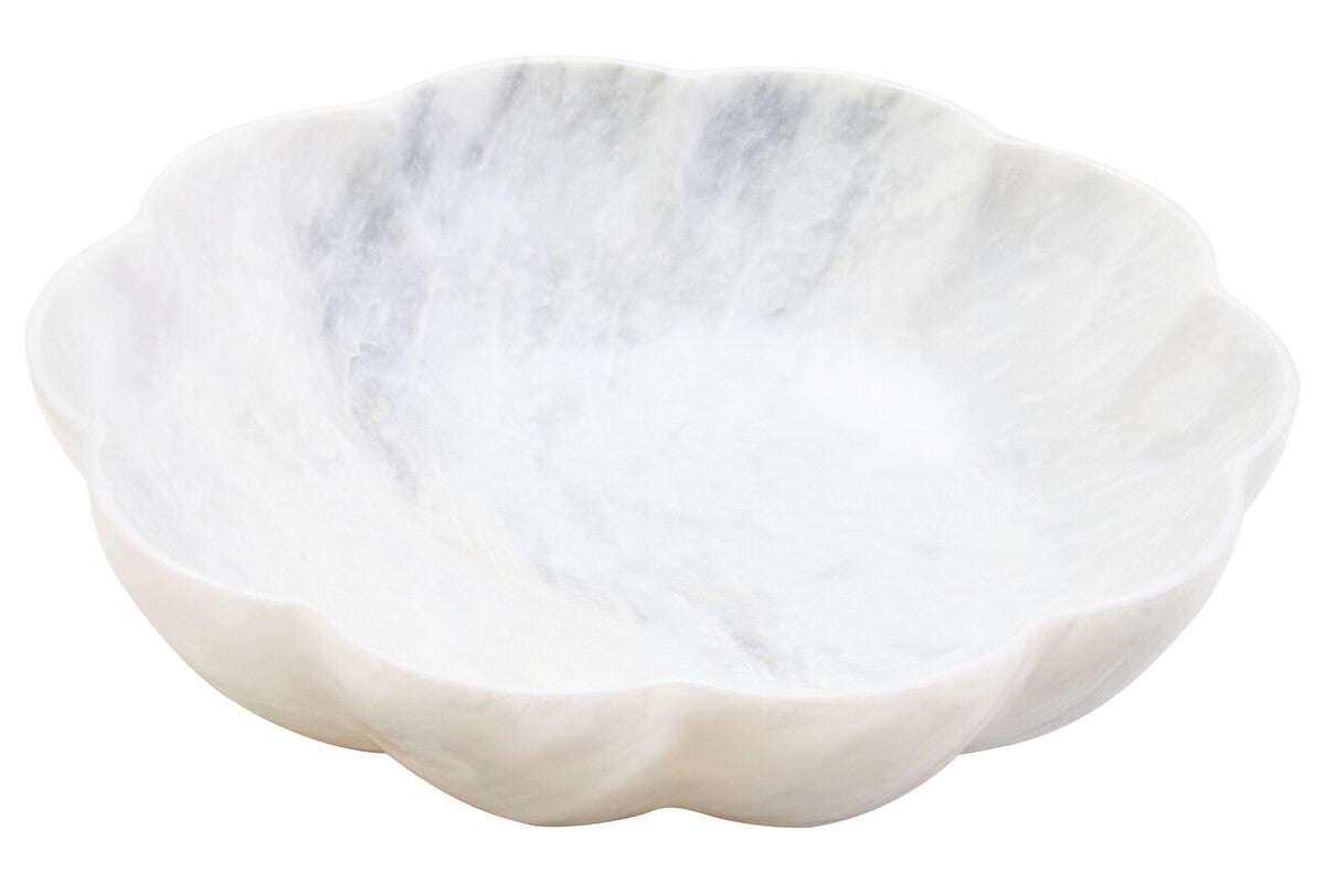 Zoro Large White Marble Scalloped Bowl