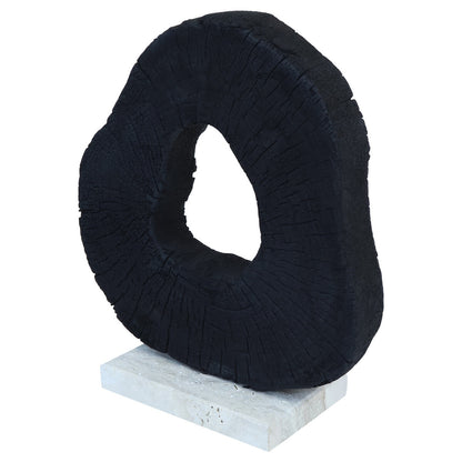 Tibor Black Mango Wood Sculpture With Travertine Base