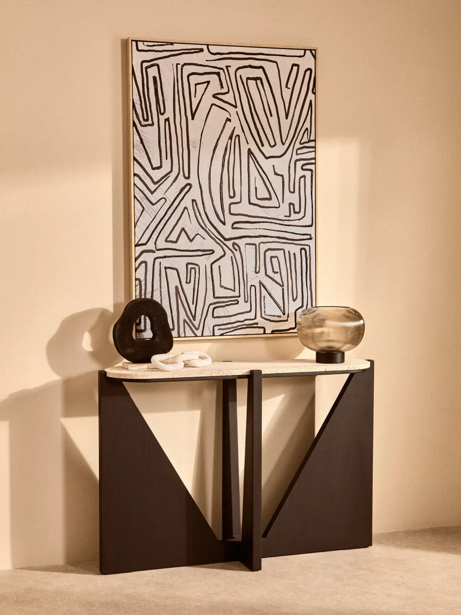 Tibor Black Mango Wood Sculpture With Travertine Base