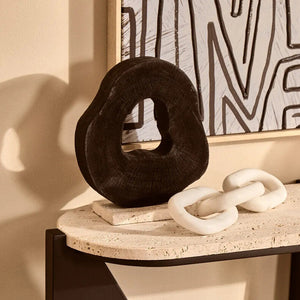 Tibor Black Mango Wood Sculpture With Travertine Base