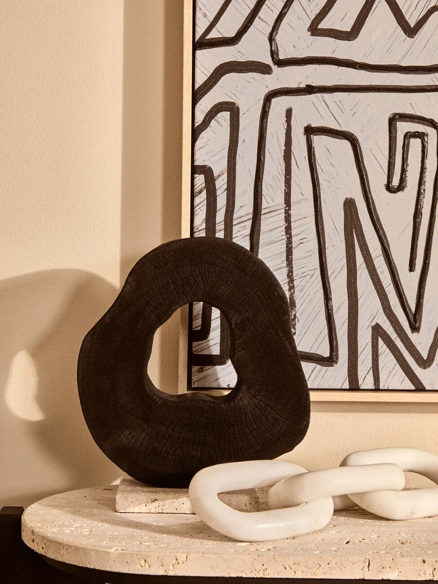 Tibor Black Mango Wood Sculpture With Travertine Base