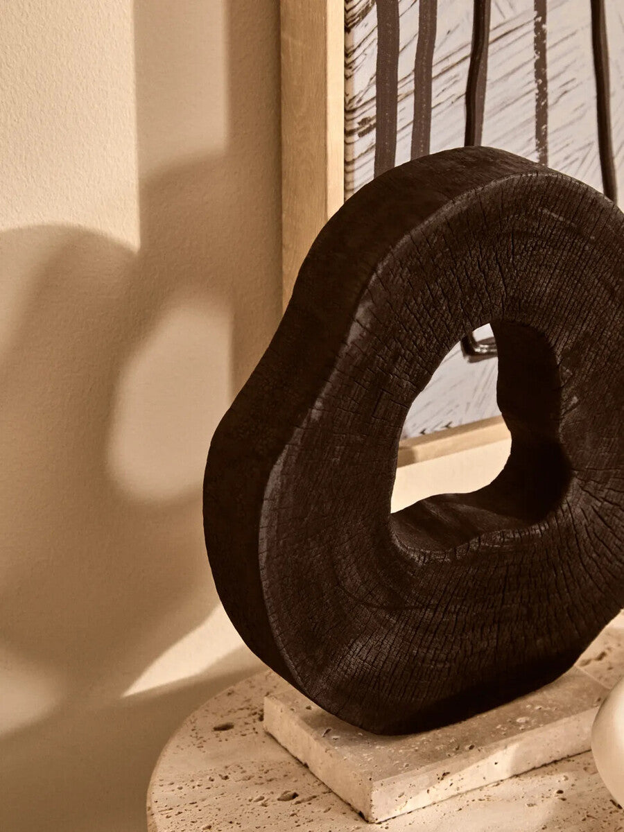 Tibor Black Mango Wood Sculpture With Travertine Base