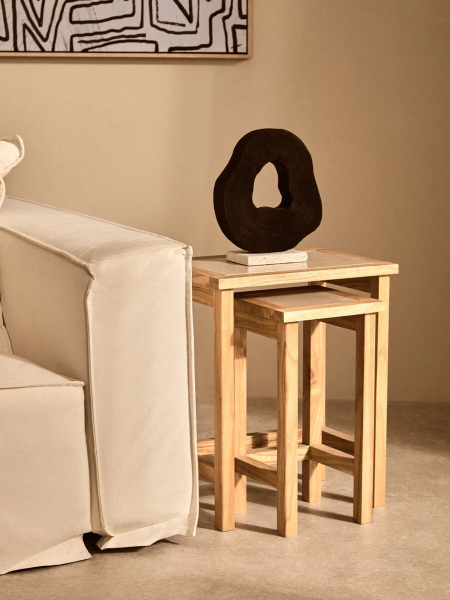 Tibor Black Mango Wood Sculpture With Travertine Base