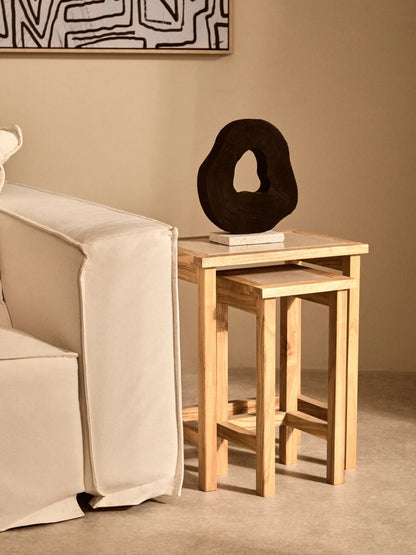 Tibor Black Mango Wood Sculpture With Travertine Base