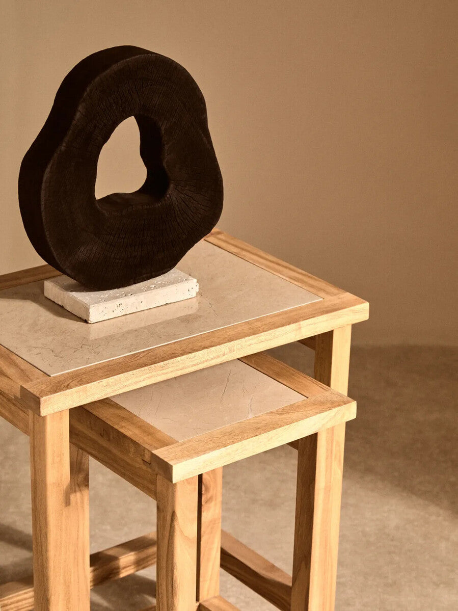 Tibor Black Mango Wood Sculpture With Travertine Base