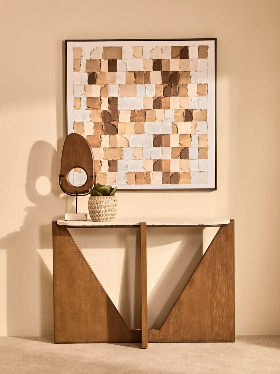 Westo Natural Wood Vertical Sculpture With Travertine Base