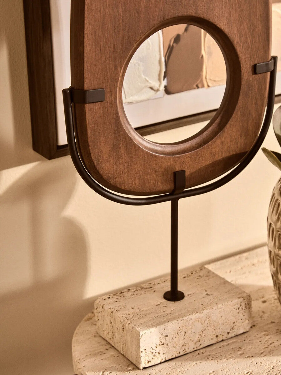 Westo Natural Wood Vertical Sculpture With Travertine Base
