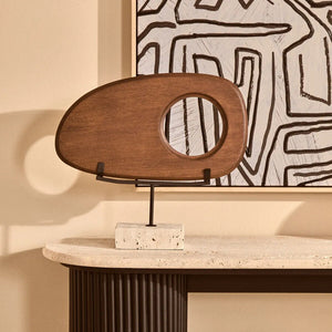 Natural Wood Horizontal Sculpture with Travertine Base | Westo