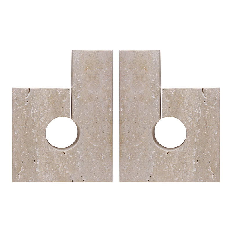 Tibor Set Of Two Sculptural Travertine Bookends