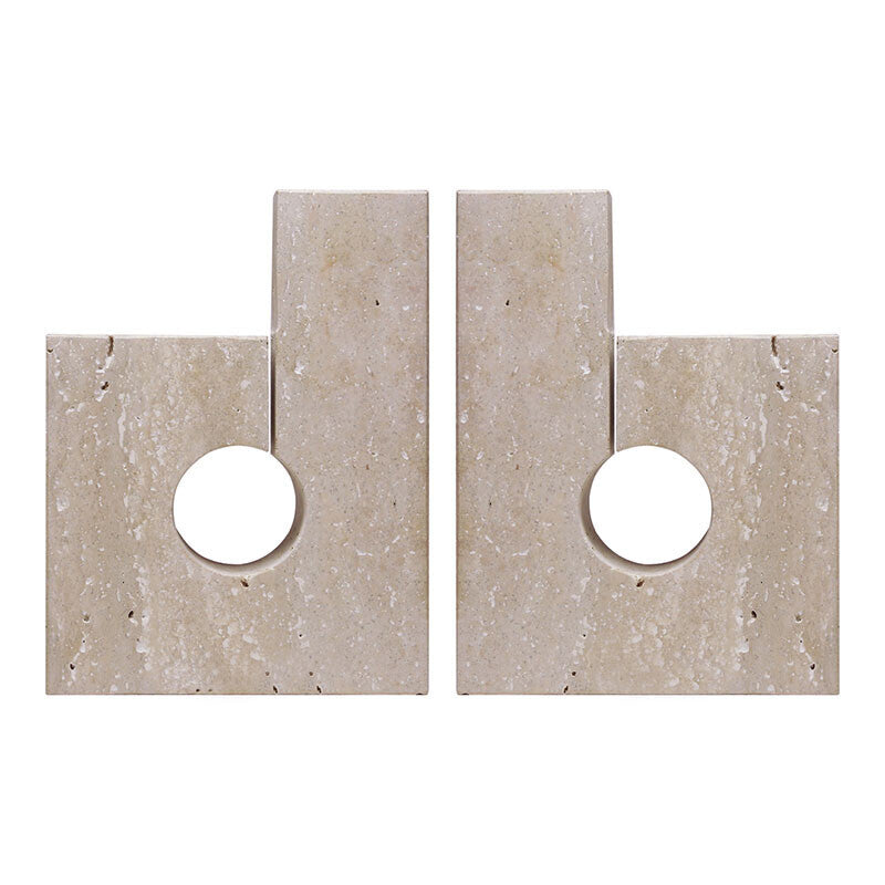 Tibor Set Of Two Sculptural Travertine Bookends
