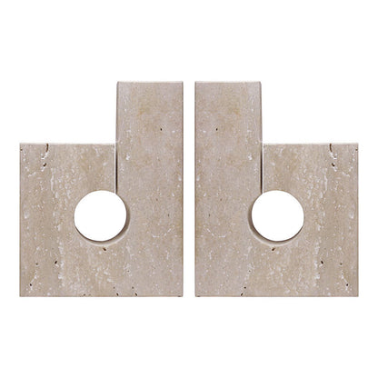 Tibor Set Of Two Sculptural Travertine Bookends