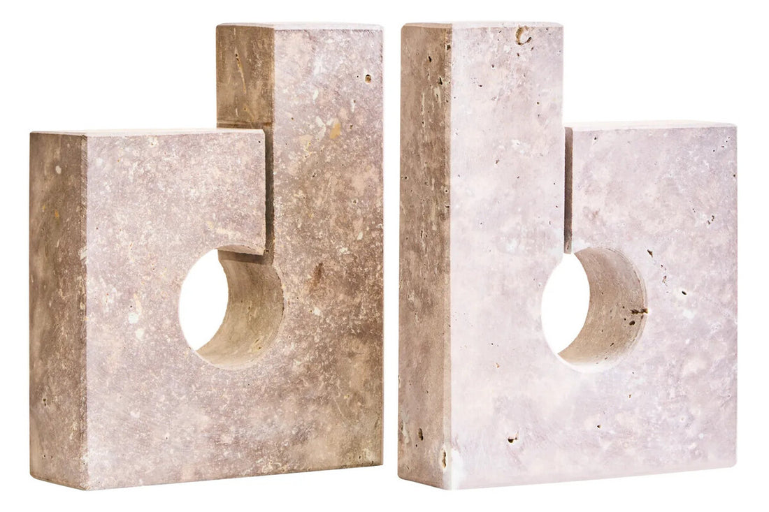 Tibor Set Of Two Sculptural Travertine Bookends