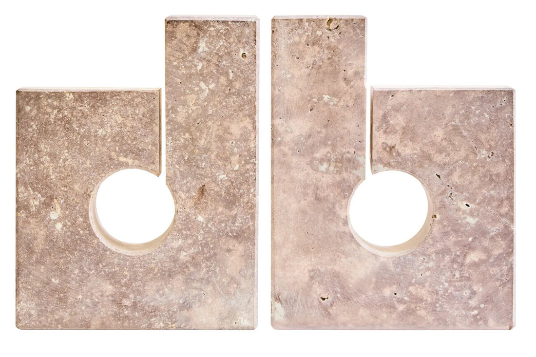 Tibor Set Of Two Sculptural Travertine Bookends