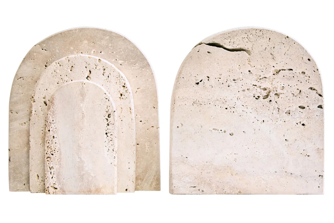 Tibor Set Of Two Arched Travertine Bookends