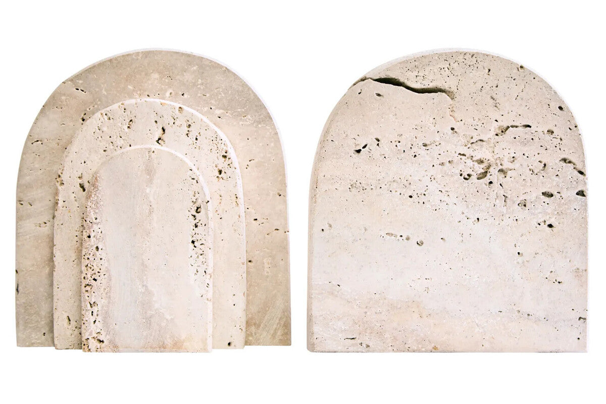 Tibor Set Of Two Arched Travertine Bookends