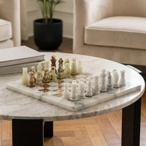 Flos White Marble and Green Onyx Small Chess Set