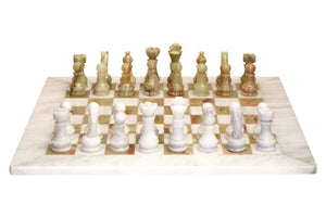 Flos White Marble and Green Onyx Large Chess Set