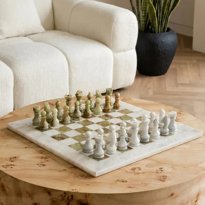 Flos White Marble and Green Onyx Large Chess Set