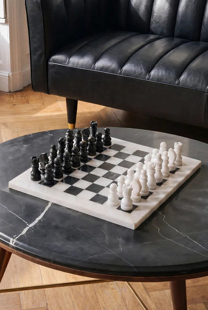 Flos White and Black Small Marble Chess Set