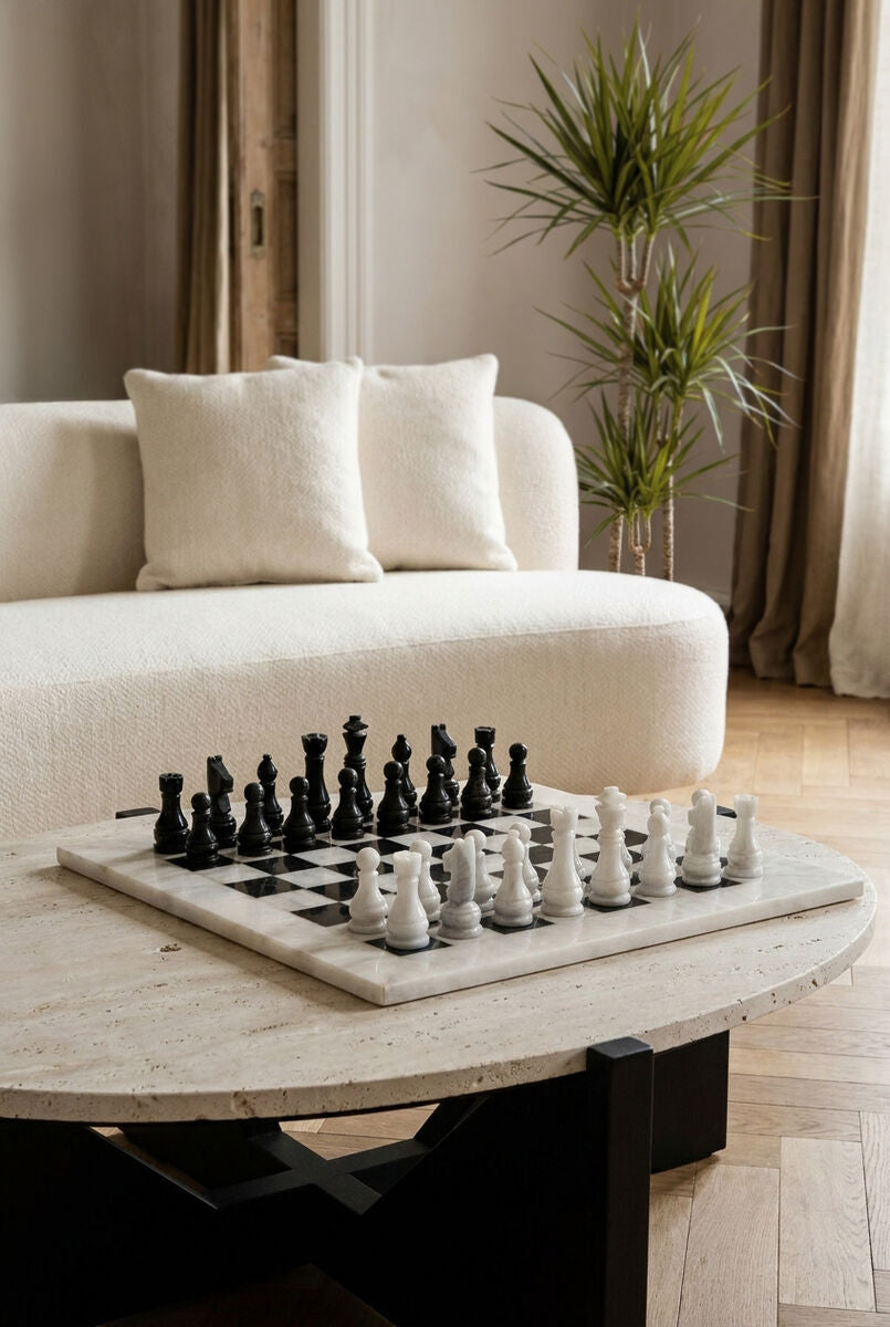 White and Black Large Marble Chess Set | Flos