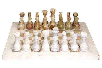 Flos Carved White Marble and Green Onyx Small Marble Chess Set - Image 1