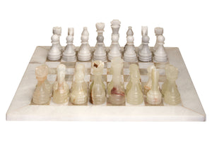 Flos Carved White Marble and Green Onyx Chess Set