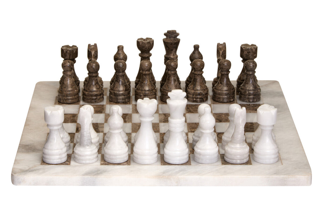 Flos Carved White and Grey Small Marble Chess Set - Image 1