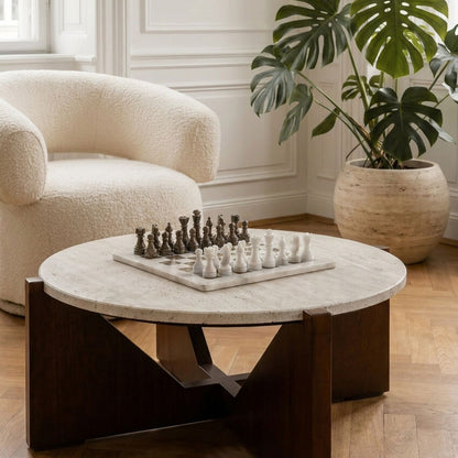 Flos Carved White and Grey Small Marble Chess Set