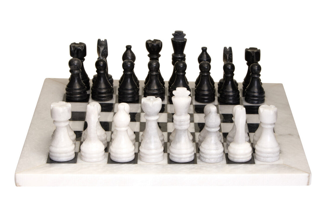 Flos Carved White and Black Small Marble Chess Set - Image 1