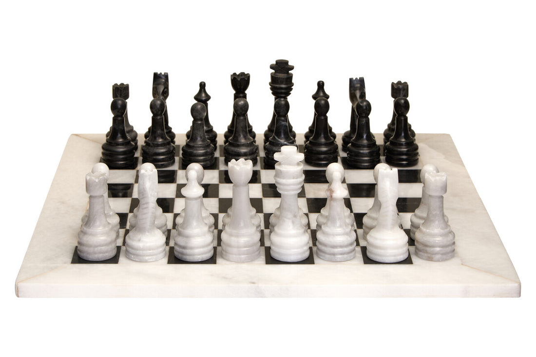 Flos Carved White and Black Large Marble Chess Set - Image 1