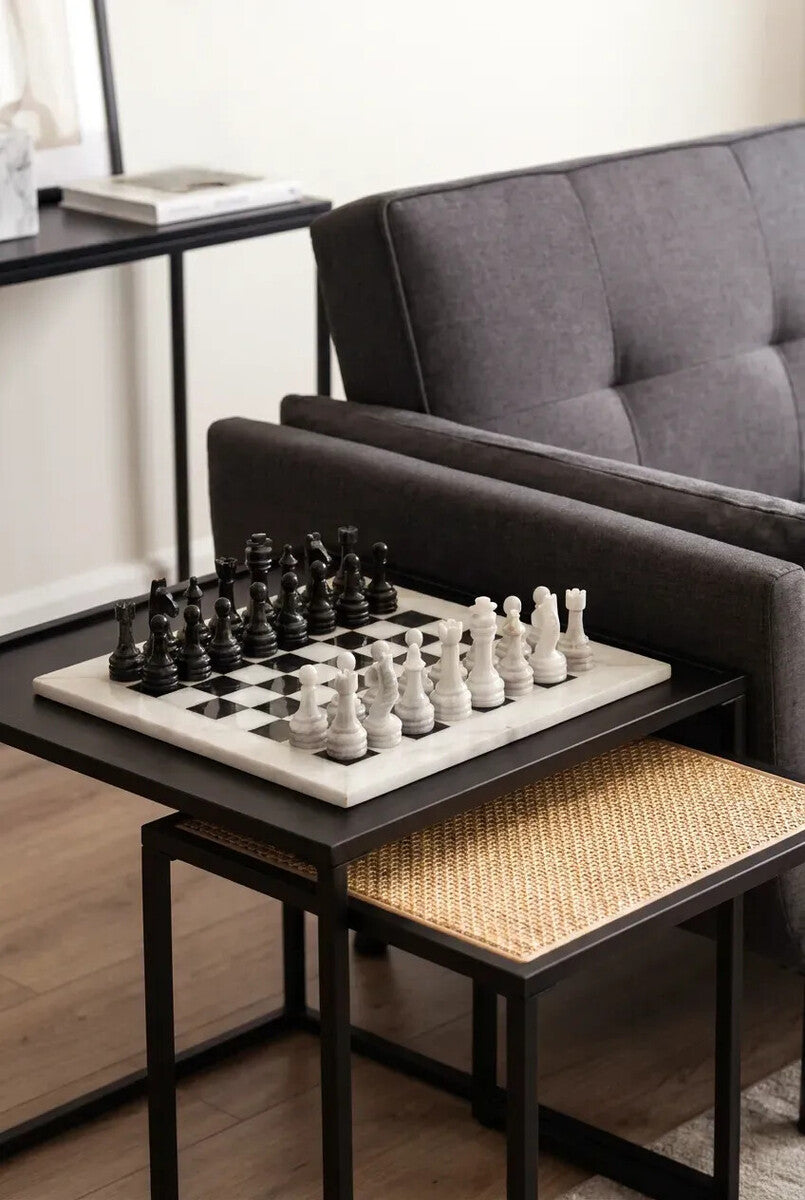 Flos Carved White and Black Large Marble Chess Set