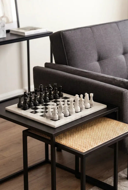 Flos Carved White and Black Large Marble Chess Set