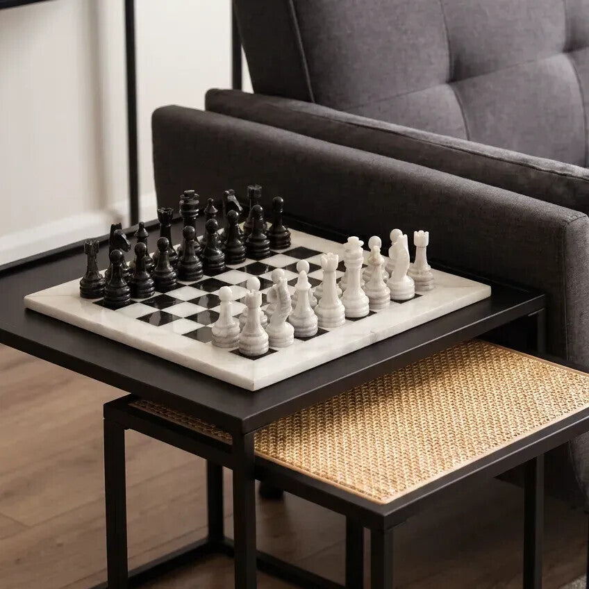 Flos Carved White and Black Large Marble Chess Set