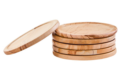 Tiga Teakwood Marble Set Of Five Round Coasters with Holder