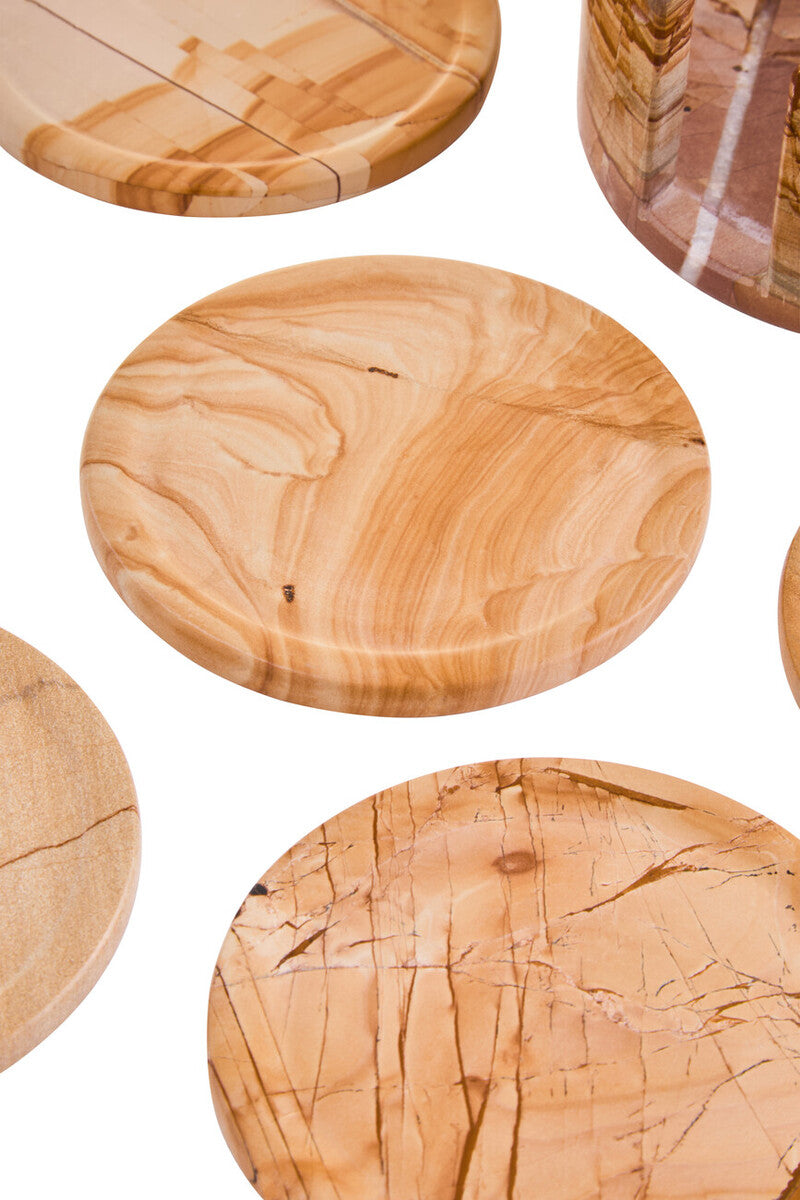 Tiga Teakwood Marble Set Of Five Round Coasters with Holder