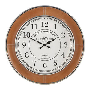 45cm Dia Tan Genuine Leather Small Wall Clock | Churchill