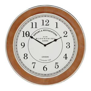 58cm Dia Tan Genuine Leather Large Wall Clock | Churchill