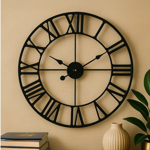 60cm Dia Black Metal Wall Clock | Genova
