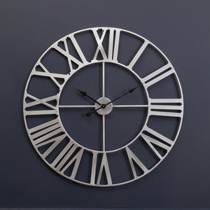 80cm Dia Silver Metal Wall Clock | Genova