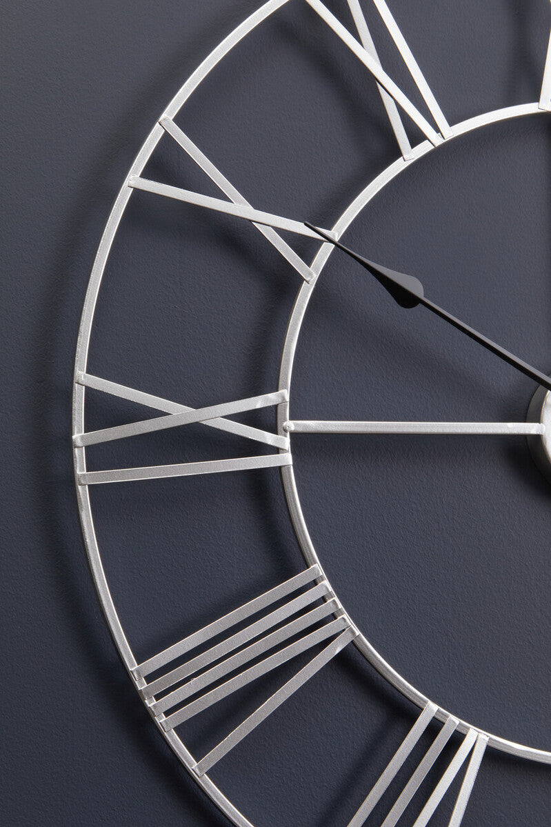 Genova Small Silver Metal Roman Numeral Wall Clock